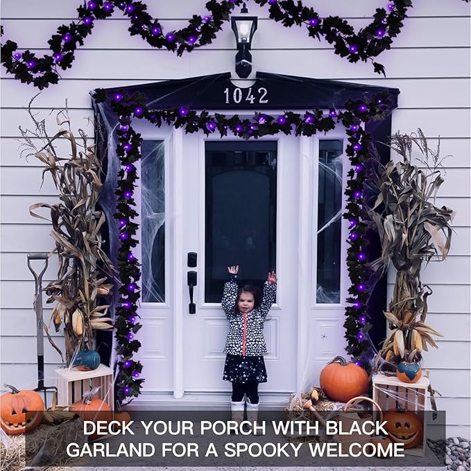 suddus 20 LED Halloween String Lights Battery Operated with Black Maple Leaves 6.5 ft Halloween Garland Decor for Yard, Porch, Table, Wall, Party, Indoor and Outdoor Decorations