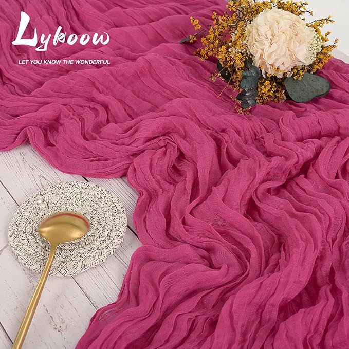 10 Packs Cheesecloth Table Runner Hot Pink, 10Ft x 35" Rose Red Rustic Gauze Boho Wedding Table Runner Decoration, Wedding Table Decor Table Cloth for Wedding Party Bridal Shower Table