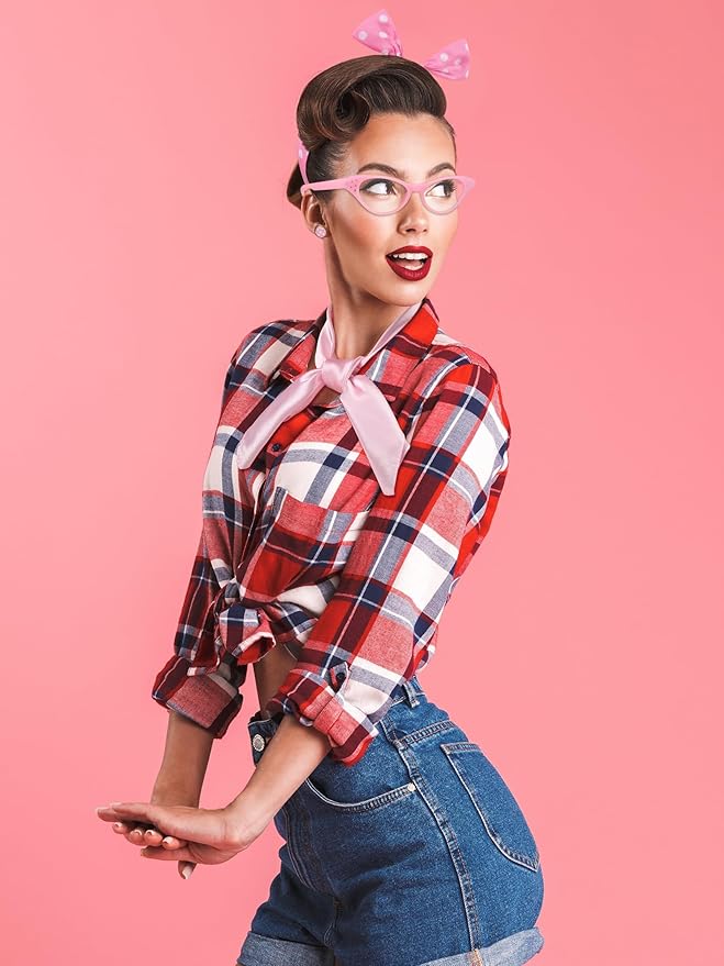 Aneco 6 Pack 50s Set Chiffon Scarf Cat Eye Glasses Bandana Tie Headband Earrings