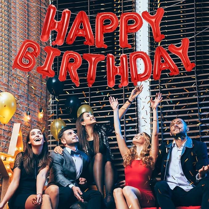 Accevo Red Happy Birthday Banner 16 Inch Mylar Foil Letters Balloons Happy Birthday Balloon for Kids, Child, Adults, Boys & Girls Birthday Banner Birthday Party Decorations Supplies
