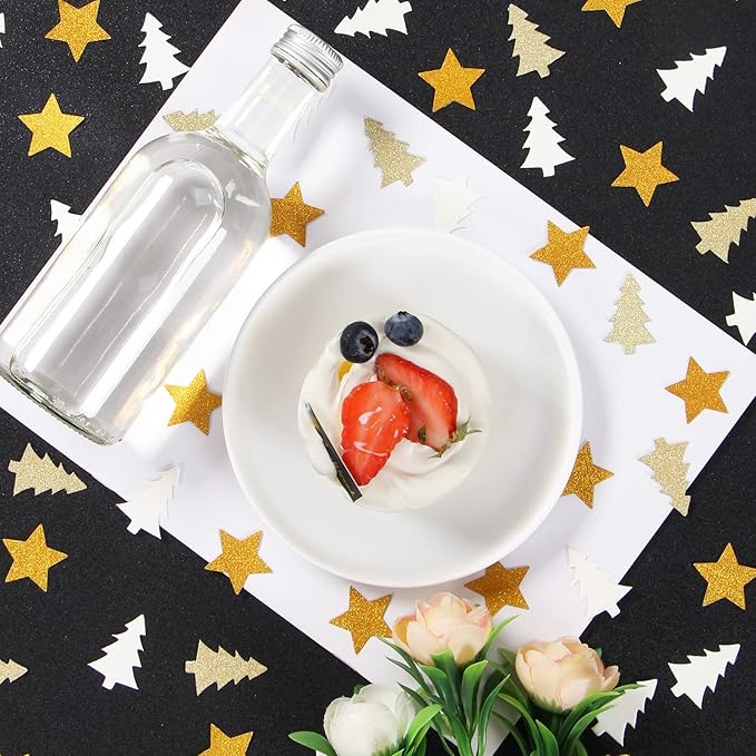 White-Gold Party-Decorations Christmas-Tree Star Confetti - 300pcs Dining Table Centerpiece Birthday Wedding, Neutral Baby Bridal Shower,New Years, Winter Party Decoration Decor Lasting Surprise