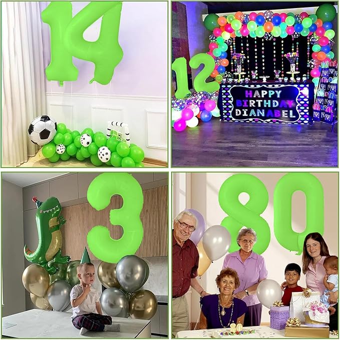 Fluorescent Green Number Balloon 40 inch Giant Foil Helium Balloons Green Number 3 Balloon for 3rd Birthday Party Decorations