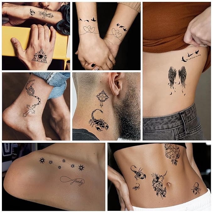 36 Sheets Temporary Tattoo for Men Women Adults, 12 Sheets Large Size Black 3D Half Sleeve Fake Tattoos, Halloween Tattoos Scary Lion Wolf Tiger PantherSnake Skull Skeleton Tattoos Stickers