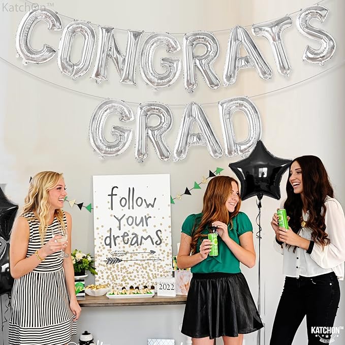 KatchOn, Silver Congrats Grad Balloons - 16 Inch | Foil Congrats Grad Balloon Banner For Graduation Decorations 2025 | Congratulations Balloons | Graduation Party Decorations