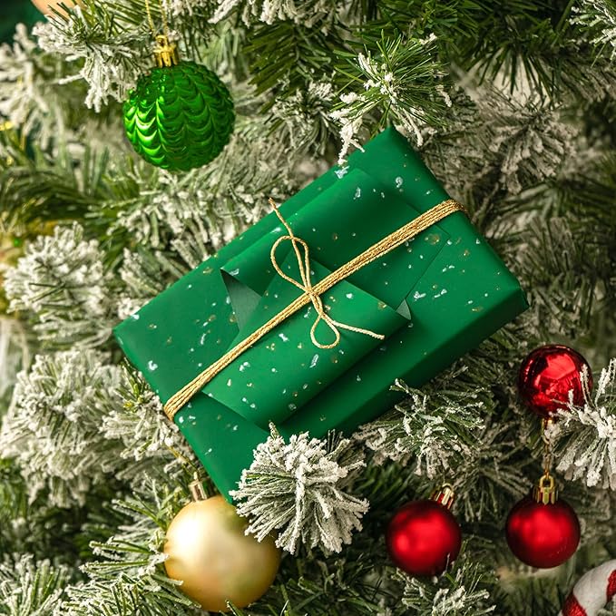 WRAPAHOLIC 30 Inch Jumbo Green Wrapping Paper Roll - 30 Inch x 16.5 Feet - Green Gold Foil Design with Silky Touch Perfect for Christmas, Birthday, Holiday, Wedding, Baby Shower