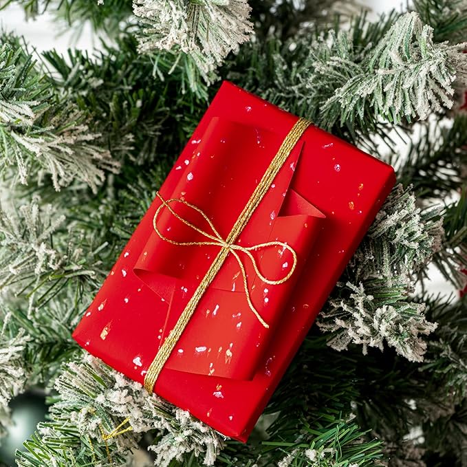 WRAPAHOLIC 30 Inch Jumbo Red Wrapping Paper Roll - 30 Inch x 16.5 Feet - Red Gold Design with Silky Touch Perfect for Christmas, Birthday, Holiday, Wedding, Baby Shower