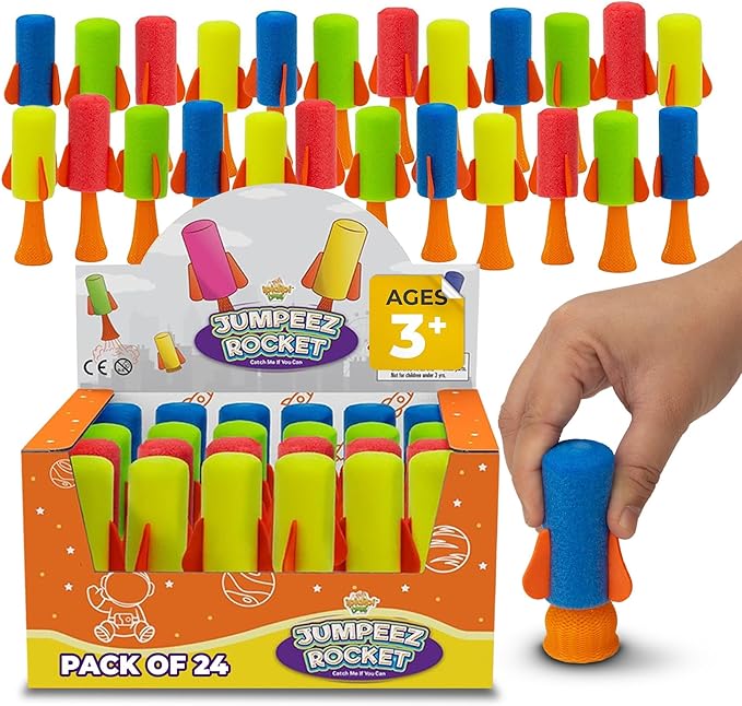 IPIDIPI TOYS Jumpeez Jumping Rocket Poppers – 24-Pack Spring Launcher Toys for Kids – Ideal Stocking Stuffers for Kids, Birthday Party Favors, Goodie Bag School Prizes for Boys & Girls
