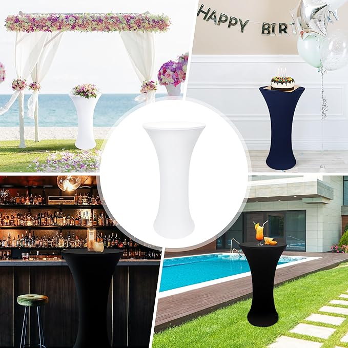 24x43 Inch Round Fitted Cocktail Table Cover White Spandex Cocktail Table Cloth Highboy Fitted Tablecloth High Top Table Cloths for Party Pub Banquet Bistro