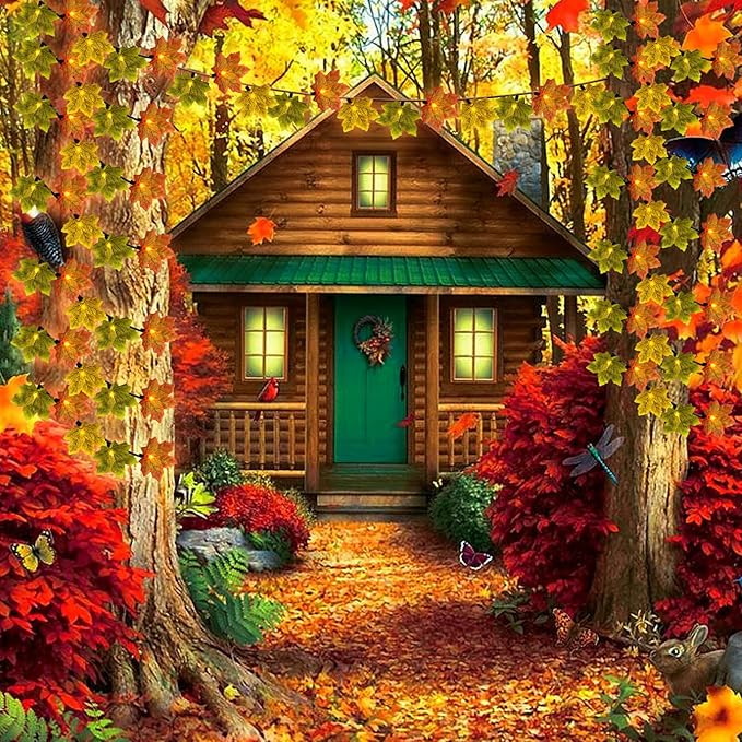 Fall Garland with Lights,13.5ft 35 LED Fall Decor String Lights with Orange Green Yellow Leaf Lights,Thanksgiving Decorations Garland for Home Porch Front Door Table Mantel Halloween Decor