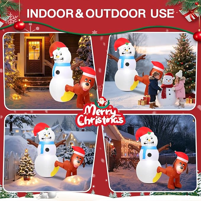 7FT Christmas Inflatables Decorations Outdoor,Blow Up Christmas Snowman and Dog with Built-in LEDs Lights for Indoor Holiday Party Yard Garden Lawn Décor