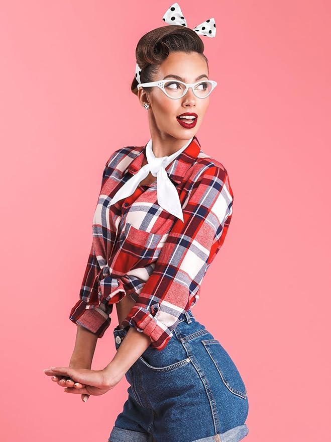 Aneco 6 Pack 50s Set Chiffon Scarf Cat Eye Glasses Bandana Tie Headband Earrings