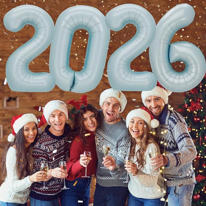 KALOR 42 Inch 2026 Pastel Blue Foil Mylar Number Balloons, Giant 2026 New Years Decorations for 2026 Happy New Year Eve and Graduations Party Supplies