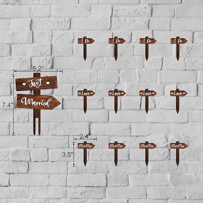 Rustic Wedding Cake Decoration Set Just Married Cake Topper & 12 PCS Wedding Cupcake Toppers in Wood