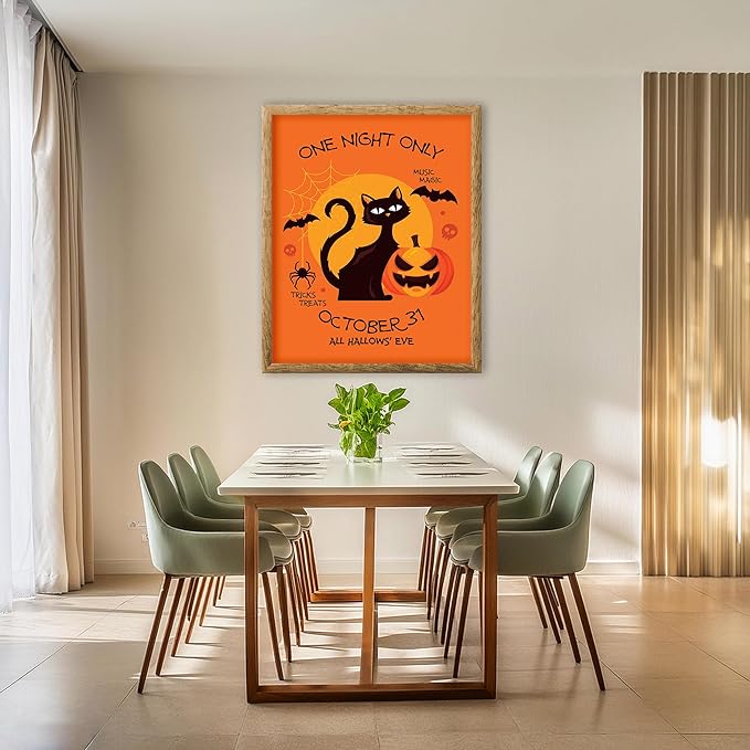 Posterizer 1 pcs - Retro Halloween Cat Creepy Art Print - Art for Animal Lovers - Gift for Steampunk or Goth Fans - Living Room Bedroom Decor - 16x20 unframed wall art