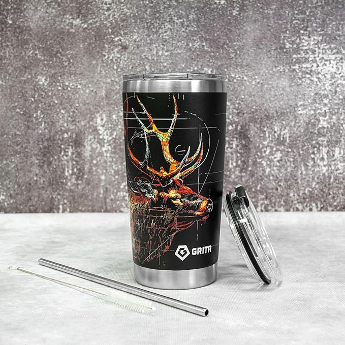 GRITR Stainless Steel Tumbler – 20oz/30oz, Insulated & Leakproof, Hot or Cold Drinks Anywhere, Travel Tumbler with Straw and Lids for Coffee, Water & Smoothies