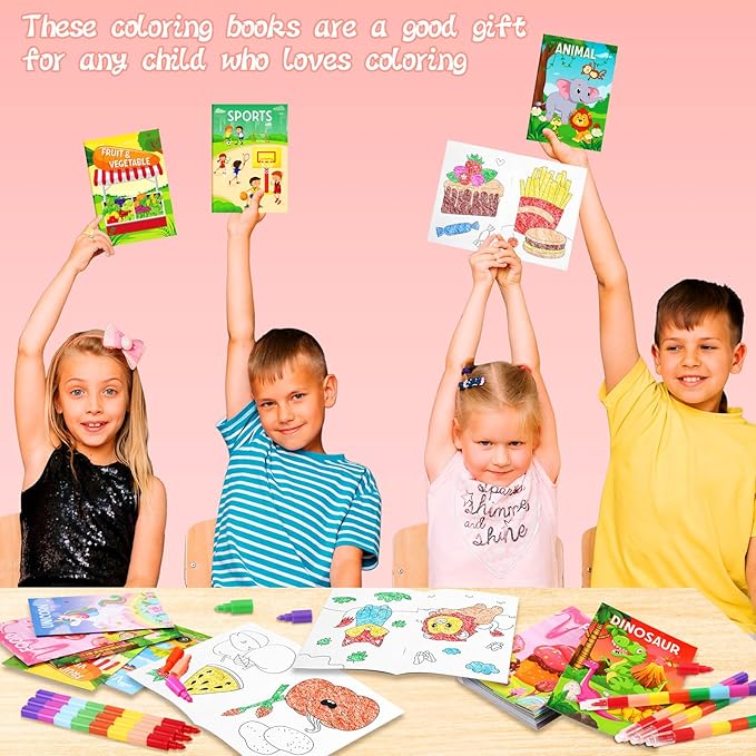 BenLouis Coloring Books for Kids With Stacking Crayons Set Mini Coloring Books Bulk for Ages 4-8-12 Small Activity Books for Birthday Party Gifts Goodie Bags Stuffers Travel(24+24Pcs Classic)