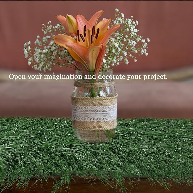 XLX TURF Green Thatch Grass Table Runner 13" x 108", Faux Straw Table Centerpiece Summer Party Decor, Wild One Birthday, Baby Shower, Wedding, Indoor Outdoor Use