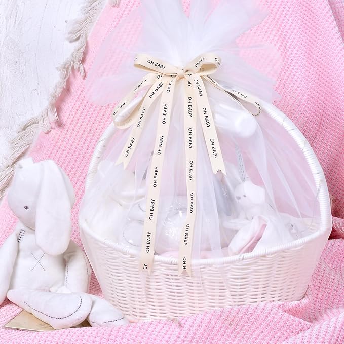 Ribest Cotton Oh Baby Ribbon, 5/8 inch × 10 Yard, Natural Cream Ribbon for Wrapping Crafts Bows Birthday Decoration