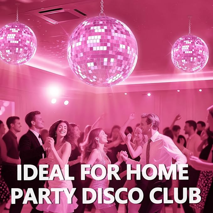 Mirror Disco Ball with Hanging Ring | 12"/16"/20" Mirror Disco Ball for DJ Club,Party,Wedding,Home Decor | Shiny,Easy Installation | with Hanging Ring | Golden, Pink 12Inch Pink