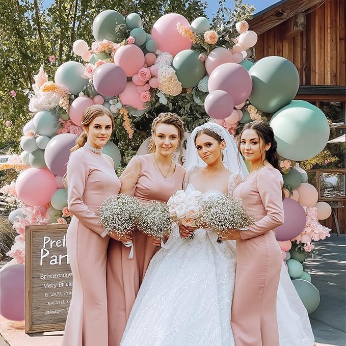 Pink Green Dusty Lavender Balloon Garland Double Stuffed Baby Blue Blush Pastel Latex Balloon Arch Kit for Gender Reveal Boho Baby Shower Birthday Wedding Floral Party Decorations