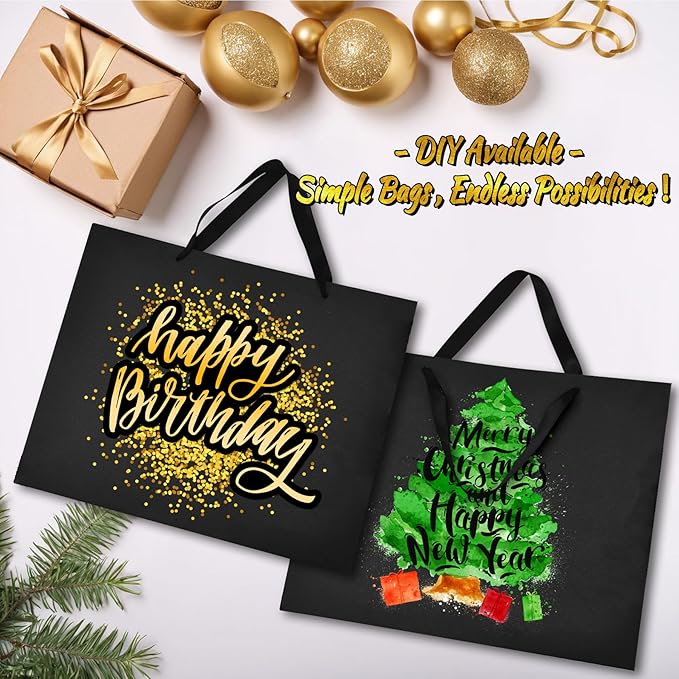 Black Gift Bags With Handles, 12.5x4.5x11 Inch Sturdy Kraft Paper Gift Bags 30 Pcs, Bulk for Wedding, Party, Birthday, Business and Shopping, Large Size