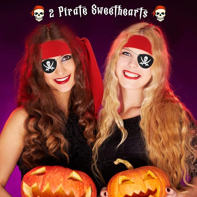 Zhanmai 4 Pcs Pirate Accessories Halloween Pirate Headband Costume Party Supplies Head Scarf Eye Patches for Cosplayer