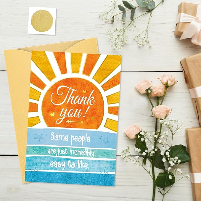Thank You Card - Sunrise & Ocean Design Premium Greeting Card Suitable Appreciation Gift for Friends, Coworkers, Farewells or Just Because, (5.5x8 Inch Envelope Included)