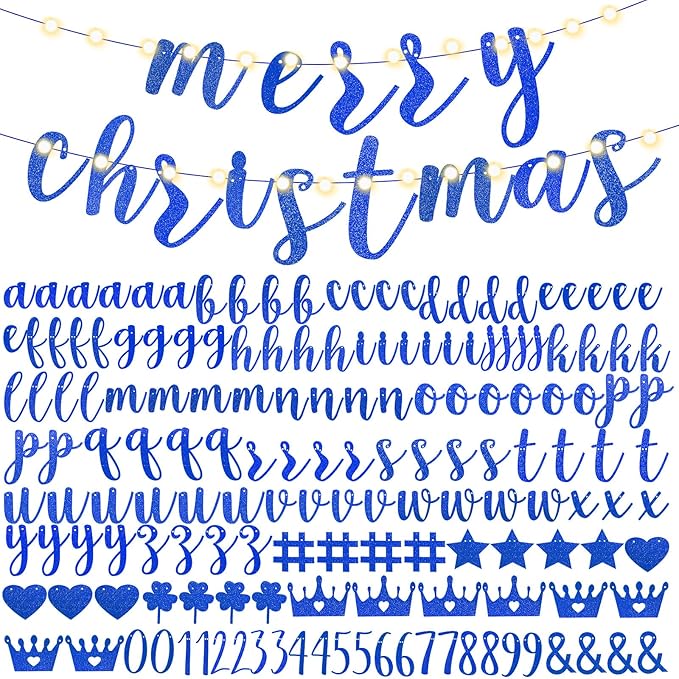 TaoBary 167 Pcs DIY Banner Kit Happy Birthday Glitter Banner Customizable Glitter Make Your Own Kit 162 Letters Symbols and Numbers 3 Rope for Birthday Halloween Wedding Christmas(Royal Blue)