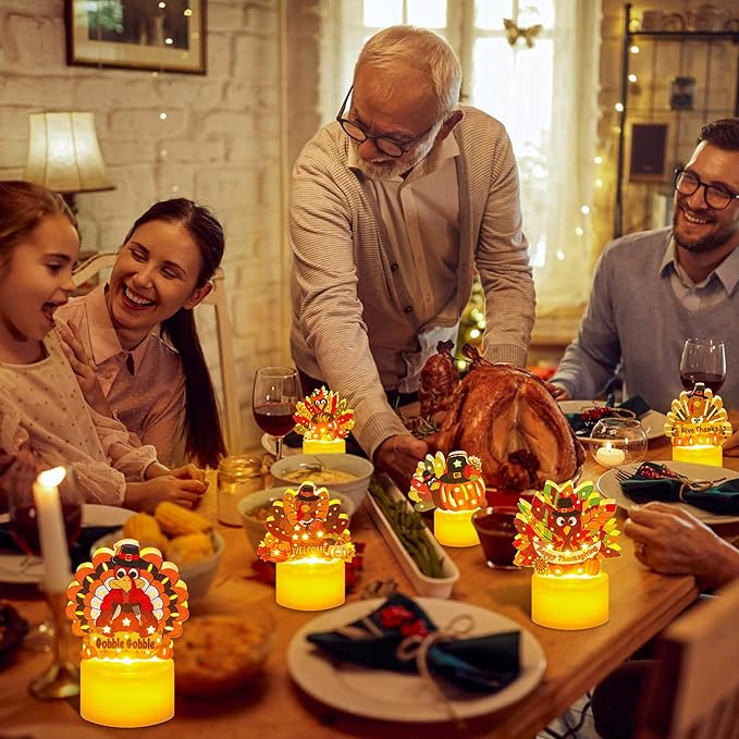 6 PCS Thanksgiving Table Decorations Turkey LED Flameless Candles Battery Operated Thanksgiving Turkey Tea Lights Small Candles Thanksgiving Decorations Turkey Centerpieces for Table Home Indoor Party