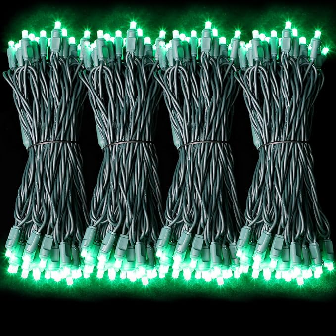LAMPHOME 1200LED (24pk of 50L) String Lights, LED Christmas Lights, 6" SPACING,Green Wire, Green