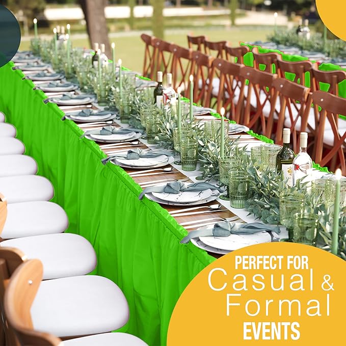 Exquisite Ruffle Table Skirt Lime Green 12 Pack 14 Ft Long Table Skirts for Rectangle Tables 6ft Plus or Round Tables Skirts with Adhesive Strip for Gender Reveal Decor & Happy Birthday Parties