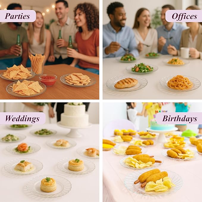 Aya's Cutlery Kingdom 50 Clear Plastic Plates 9" - Heavy-Duty Round Disposable Plates for Parties, Events, and Weddings - Elegant, Durable Clear Dinner Plate for Serving Food and for Easy Cleanup