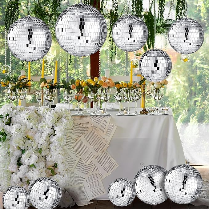 Libima 12 Pack Large Christmas Disco Ball Decoration Different Sizes Silver Mirror Hang Disco Ball Ornaments for Christmas Tree Birthday Wedding Holiday Party Favors Prom Props(12'', 8'', 6'', 4'')