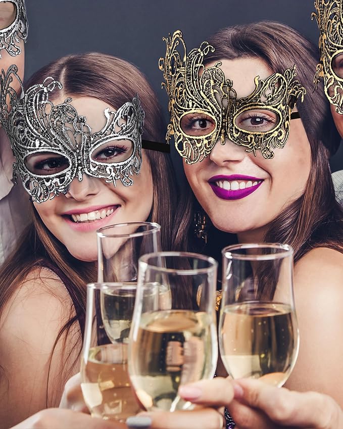 JOVITEC 6 Pieces Masquerade Mask for Women Halloween Lace Multicolored Venetian Mask for Carnival Mardi Gras Evening Prom