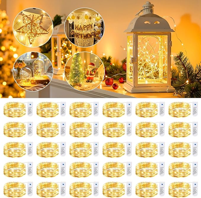 Minetom 30 Pack Fairy Lights Battery Operated String Lights, 8 Modes & Timer, 7ft 20LED Waterproof Silver Wire Twinkle Lights, Firefly Starry Moon Lights for Mason Jars DIY Christmas Wedding