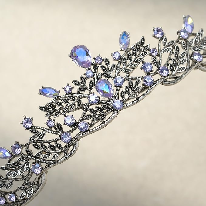 SWEETV Gold Princess Tiaras for Women Girls, Queen Crowns Tiaras Adult Headband for Bride Wedding Bridal Birthday Quinceanera Pageant Party Prom,Halloween Costume Cosplay Accessories Christmas Gift, Purple