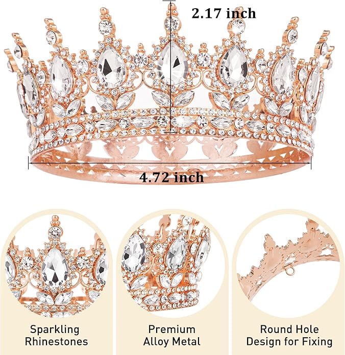 Gold Crown for Women, Crystal Queen Tiaras Headband Wedding Bridal Hair Accessories, Birthday Party Prom Cake Topper