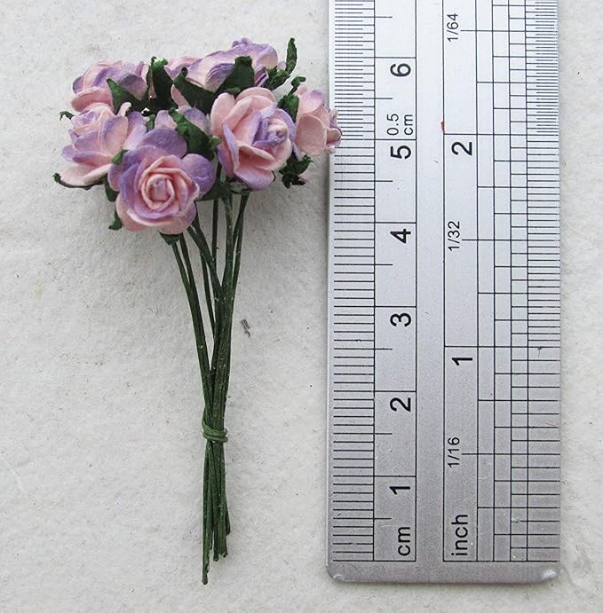 Handmade 100 pcs Mini Mulberry Paper Roses 18 mm Mulberry Paper Flowers Scrapbooking Wedding DIY Craft. (Mixed Purple)