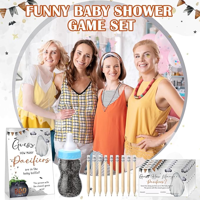 Roowest 512 Pcs Baby Shower Games Guess How Many Pacifiers Sign 100 Small Guessing Games 10 HB Pencils 750ml Milk Bottle 400 Acrylic Pacifiers Decoration for Guest Gender Reveal(Blue,Halloween)