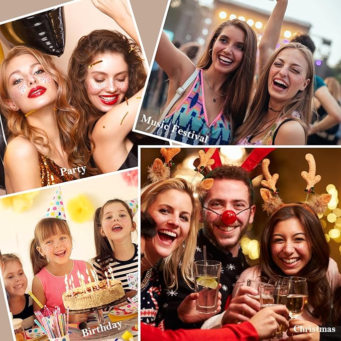 10 Pcs Rose-Silver Laser Glitter Freckles, Rose and Silver Glitter Freckles Face Tattoo, Waterproof Face Sparkle Freckles, Long-lasting 48h Temporary Tattoos for Women