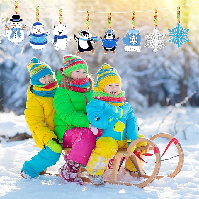 Capoda 36 Sets Snowflake Suncatchers Ornaments Decorations Snowman Suncatchers Craft Kits Hanging Sun Catchers Winter DIY Window Paint Art for Boys Girls Christmas Winter Home Party Activity