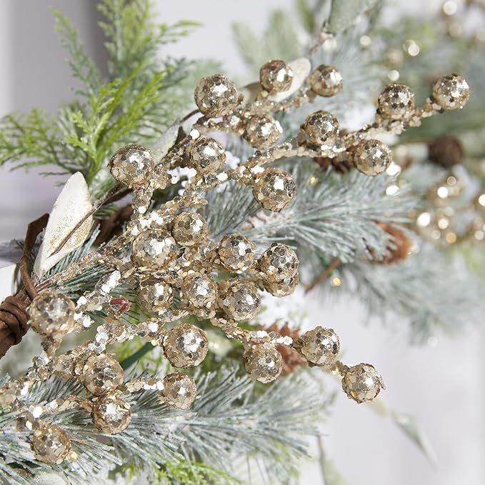 WBHome 6ft Mixed Snowy Norway Spruce & Pine Branch with Shimmy Berries Mantle Christmas Garland, Winter Flocked Garland for Christmas Holiday Seasonal Indoor/Outdoor Home Decor Mantle