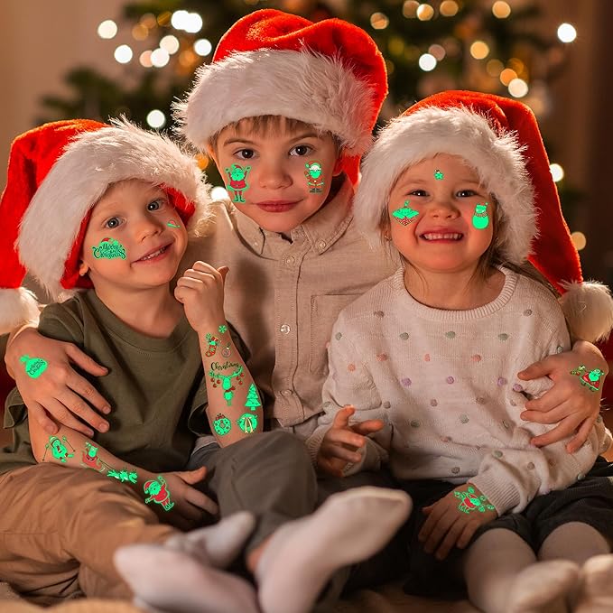 12 Sheets Christmas Party Favors, Luminious Christmas Tattoos, Glow in The Dark Xmas Tattoos for Kids, Xmas Tattoos Stickers, Bulk Xmas Holiday Ugly Sweater Party Supplies Accessories