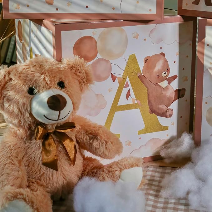 Kate Aspen We Can Bearly Wait Baby Shower Decorations, Baby Boxes with Letters for Baby Shower, Gender Reveal Decor Photo Prop & Forest Animal Nursery Decor (Set of 4 Blocks Spells B-A-B-Y)