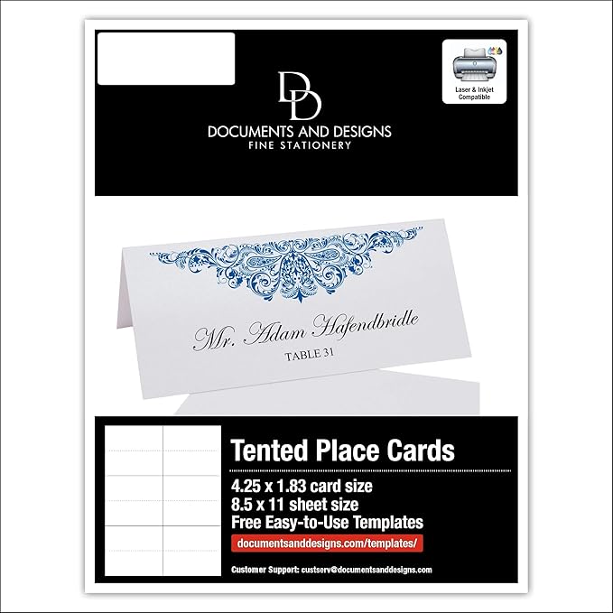 Paisley Printable Place Cards, Royal Blue (Choose Color), Set of 150 (25 Sheets), Laser & Inkjet Printers - Wedding, Party, Dinner, and Special Events - Made in the USA