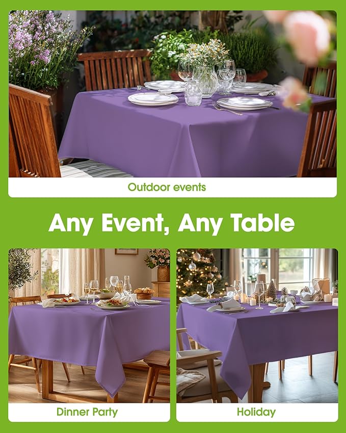 Pureegg Rectangle Table Cloth 60" x 84" – Durable Polyester Tablecloth Offers Reusable & Washable Protection, Ideal for Outdoor Party, Picnic, Wedding, Banquet and Birthday, Lavender