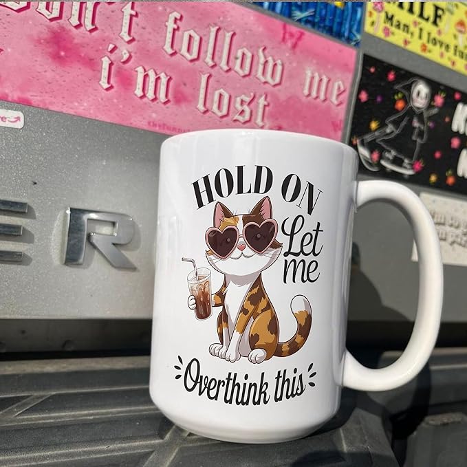 Funny Cat Let Me Overthink This White Ceramic Mugs, Drinking Cups, 11oz 15oz