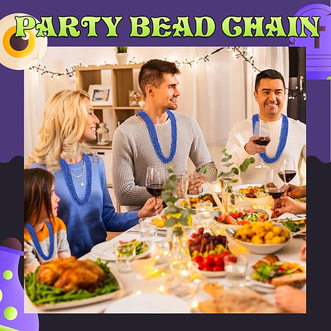 Riceshoot 200 Pcs Blue Bead Necklace Bulk Mardi Gras Oval Beads Necklace Party Favors 33" 7mm Metallic Color Beaded Costume Necklaces for Halloween Christmas Festive Event Accessories