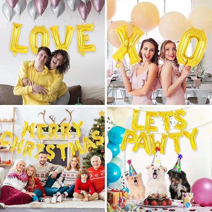 52 Pcs Gold Letter Balloons,16 Inch Foil Alphabet Letter Balloons,Letter A-Z Balloons Banner Custom Phrase Balloons for Birthday Party Wedding Anniversary Decoration (Gold 2 Set)