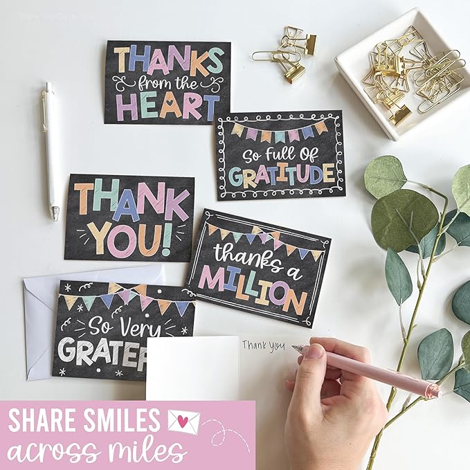Hadley Designs Bulk Thank You Cards with Envelopes - 24 Kids Thank You Cards For Teachers, Cute Thanks Blank Cards and Envelopes, Fun Appreciation Note Card for Birthday, Baby Shower & Small Business
